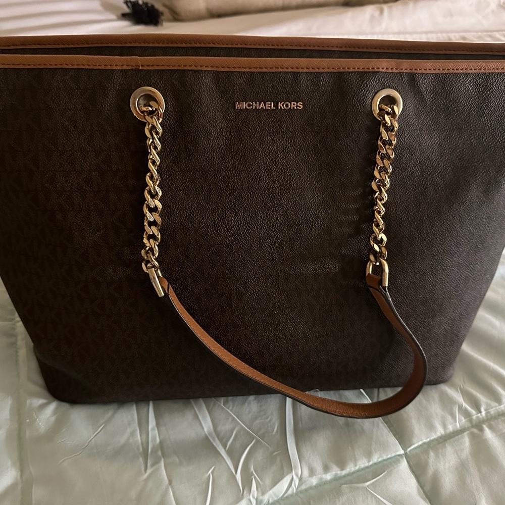 Brown Michael Kors large tote bag purse with chain handles